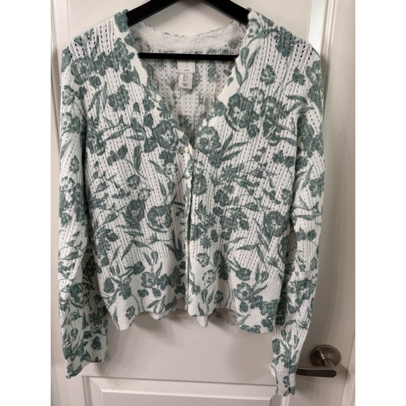 Joie Sweaters - Joie Women's Floral Sweater Size Large White Green With Buttons Cottagecore